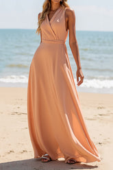 Sunset Chiffon V-Ausschnitt A Linie Langes Brautjungfernkleid
